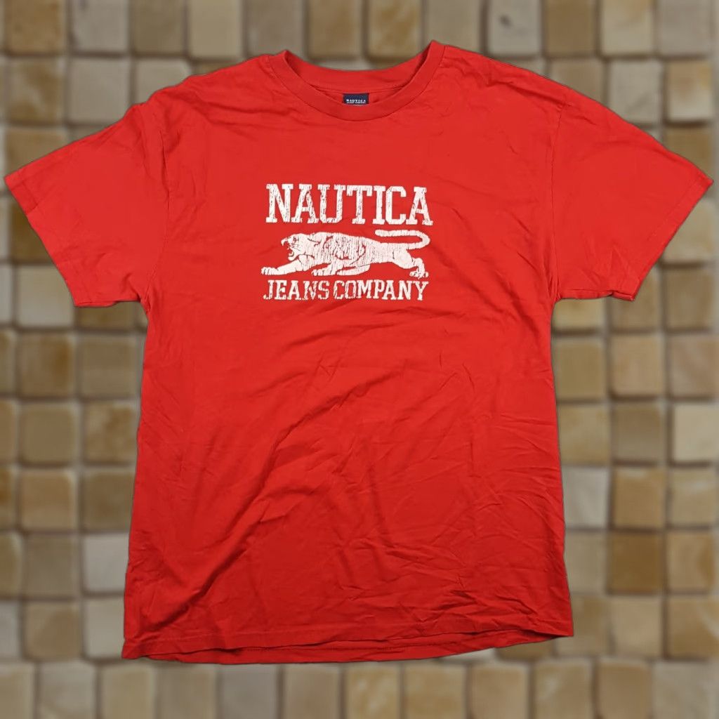 Nautica VINTAGE NAUTICA Jean Company Leopard Logo T-Shirt Men's XL Red Y2K Retro Outdoor Size US XL / EU 56 / 4 - 1 Thumbnail