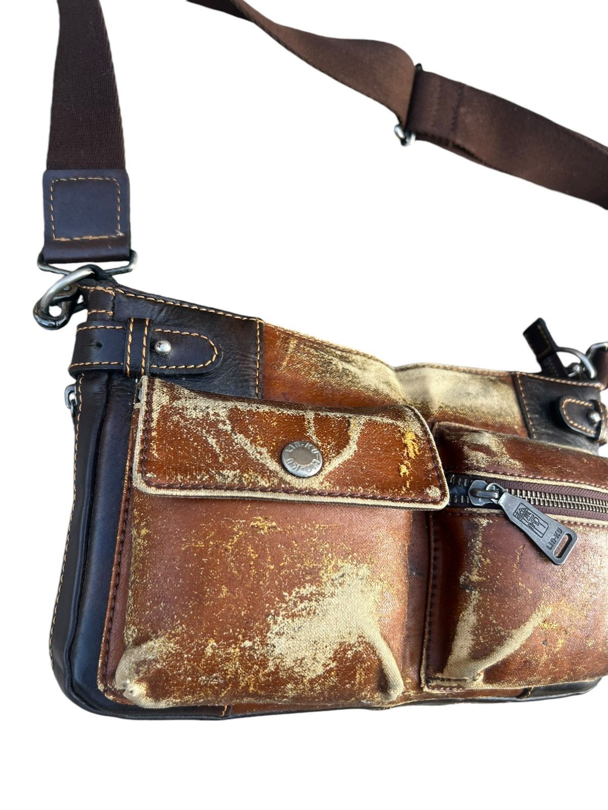 Japanese Brand Lin-ku Japan Distressed Waxed Patina Leather Cargo Bag Sling Size ONE SIZE - 7 Thumbnail