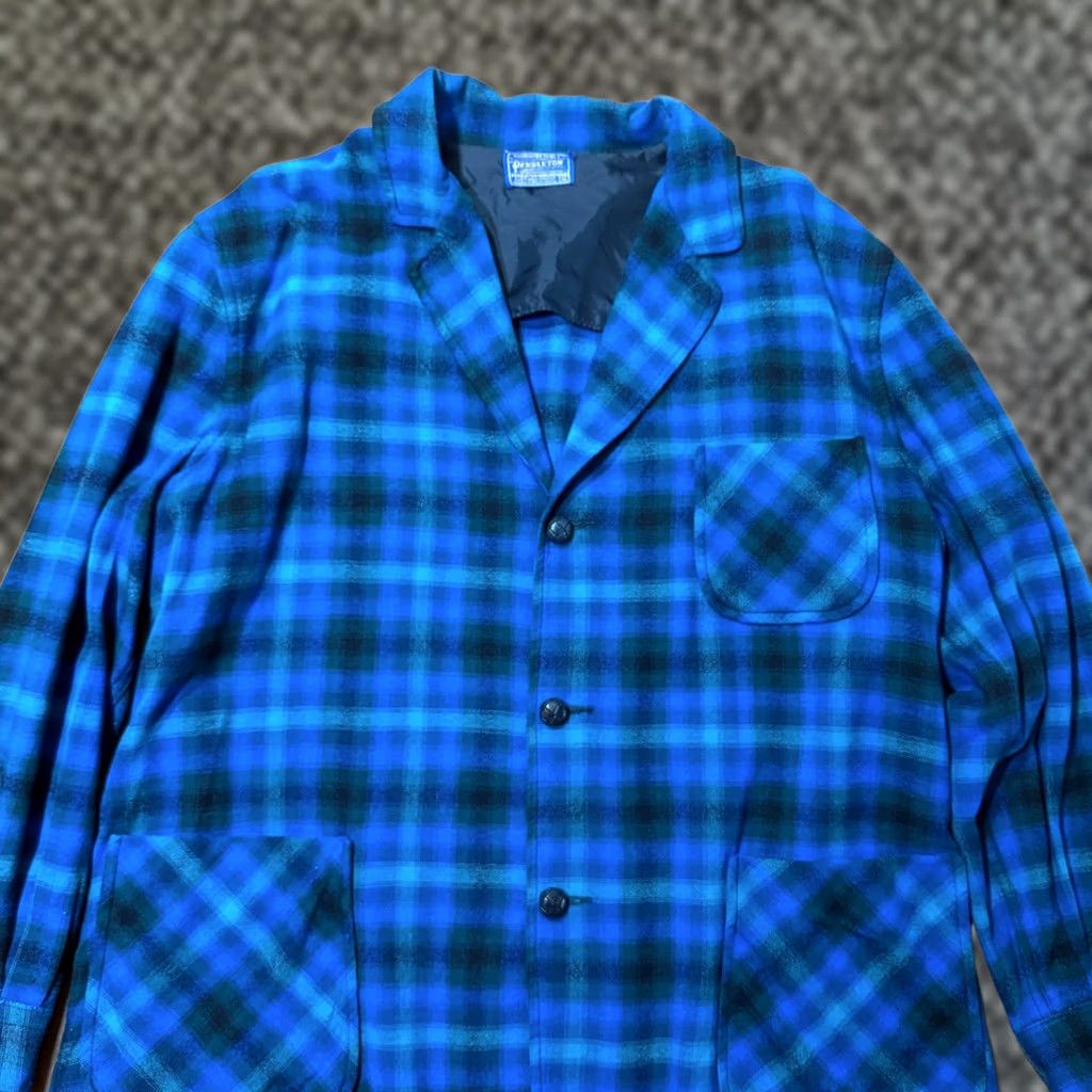 Pendleton VINTAGE Pendleton Jacket XL Blue 60s Wool Button Chore Coat Car Blazer Plaid OO24 Size 46R - 1 Thumbnail
