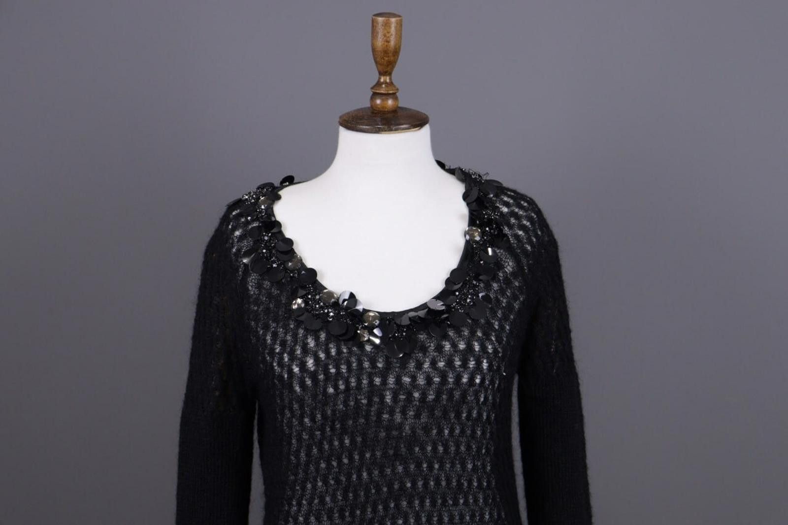 Pink Floyd Pinko Black 3/4 Sleeve Knit Mesh Mohair Bodycon Dress Size L Size L / US 10 / IT 46 - 2 Thumbnail