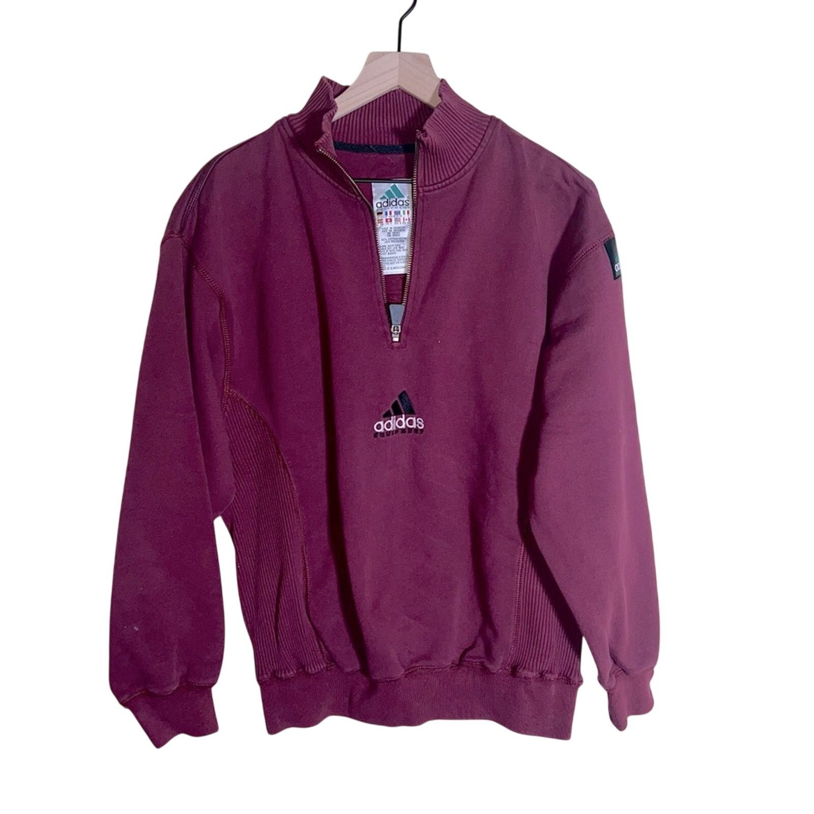 Adidas VNTG ADIDAS burgundy embroidered quarter zip pullover S Size S / US 4 / IT 40 - 1 Thumbnail