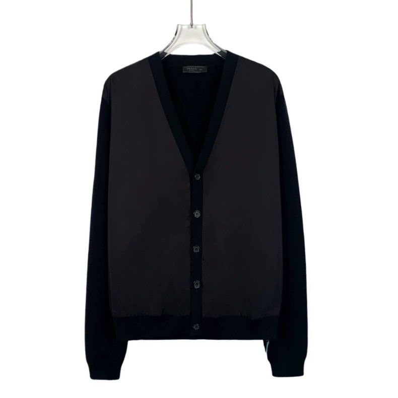 Prada PradaBlack stitching wool V-neck long-sleeved cardigan jack Size US M / EU 48-50 / 2 - 1 Thumbnail