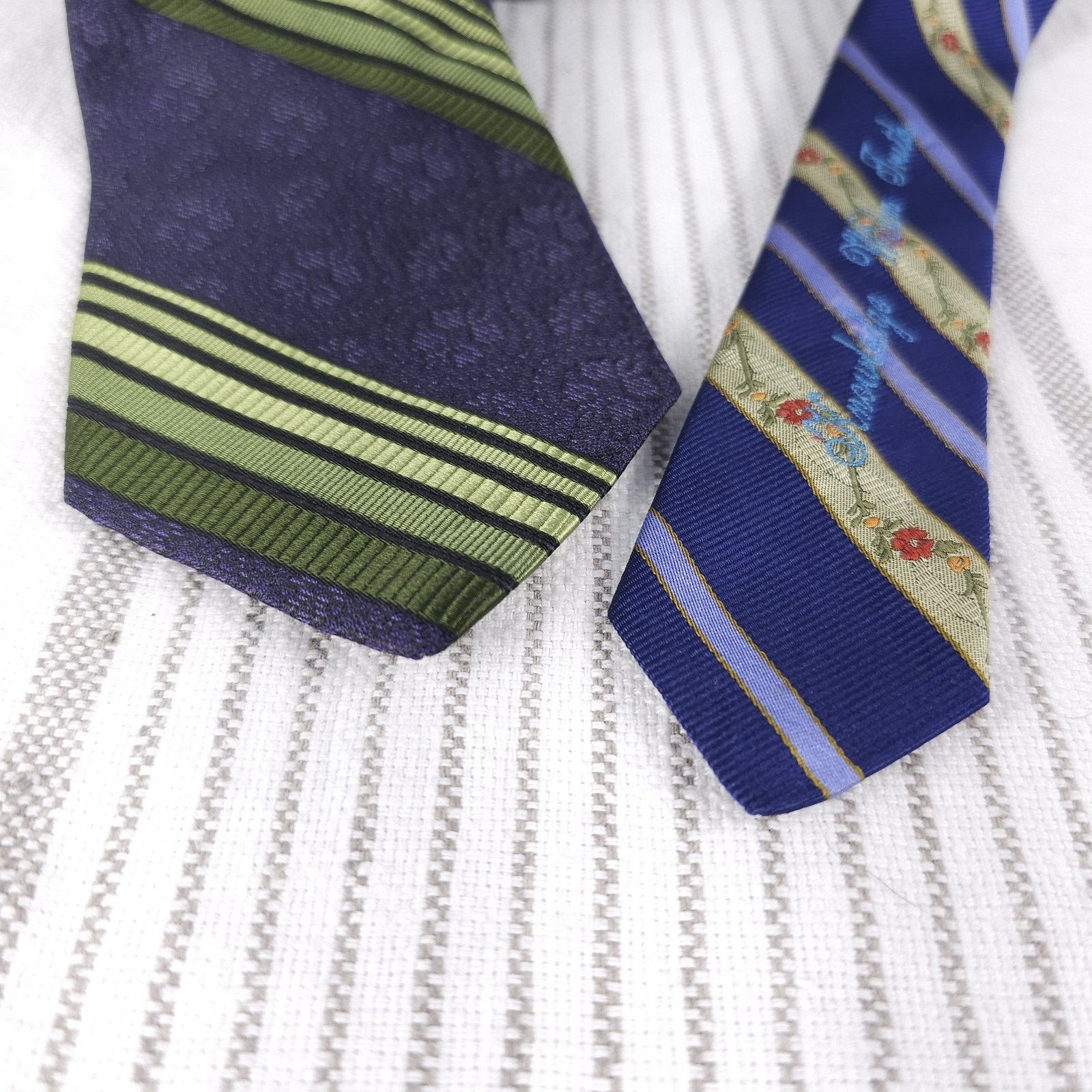 Robert Graham ROBERT GRAHAM Tie Silk Blue Green Diagonal Striped Repp Size ONE SIZE - 7 Thumbnail