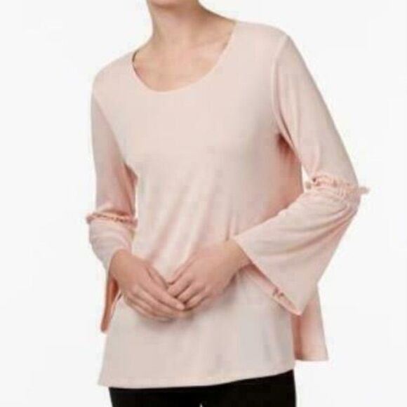 Alfani Alfani Petite Ribbed Bell-Sleeve Top, Blush, PP Size ONE SIZE - 2 Thumbnail