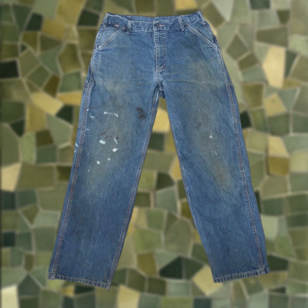 Carhartt Carhartt FR Flame Resistant Work Jeans Blue Denim Distressed Pants 35x32 Size US 35 - 1 Thumbnail