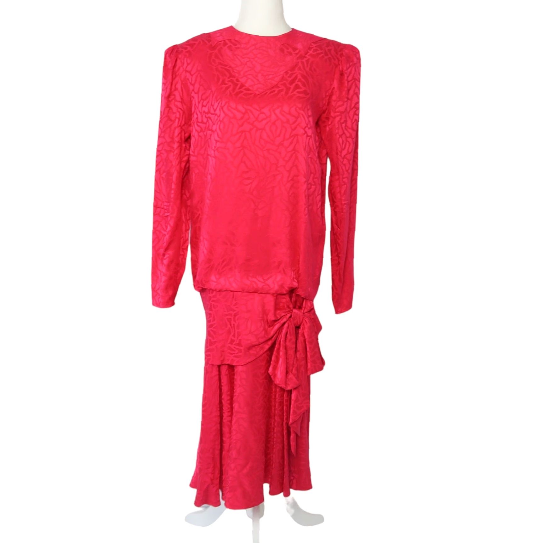 Pinko VINTAGE Argenti Dress Blouson 80s Silk Drop Waist Midi Party Pink 4 Womens Size S / US 4 / IT 40 - 2 Thumbnail