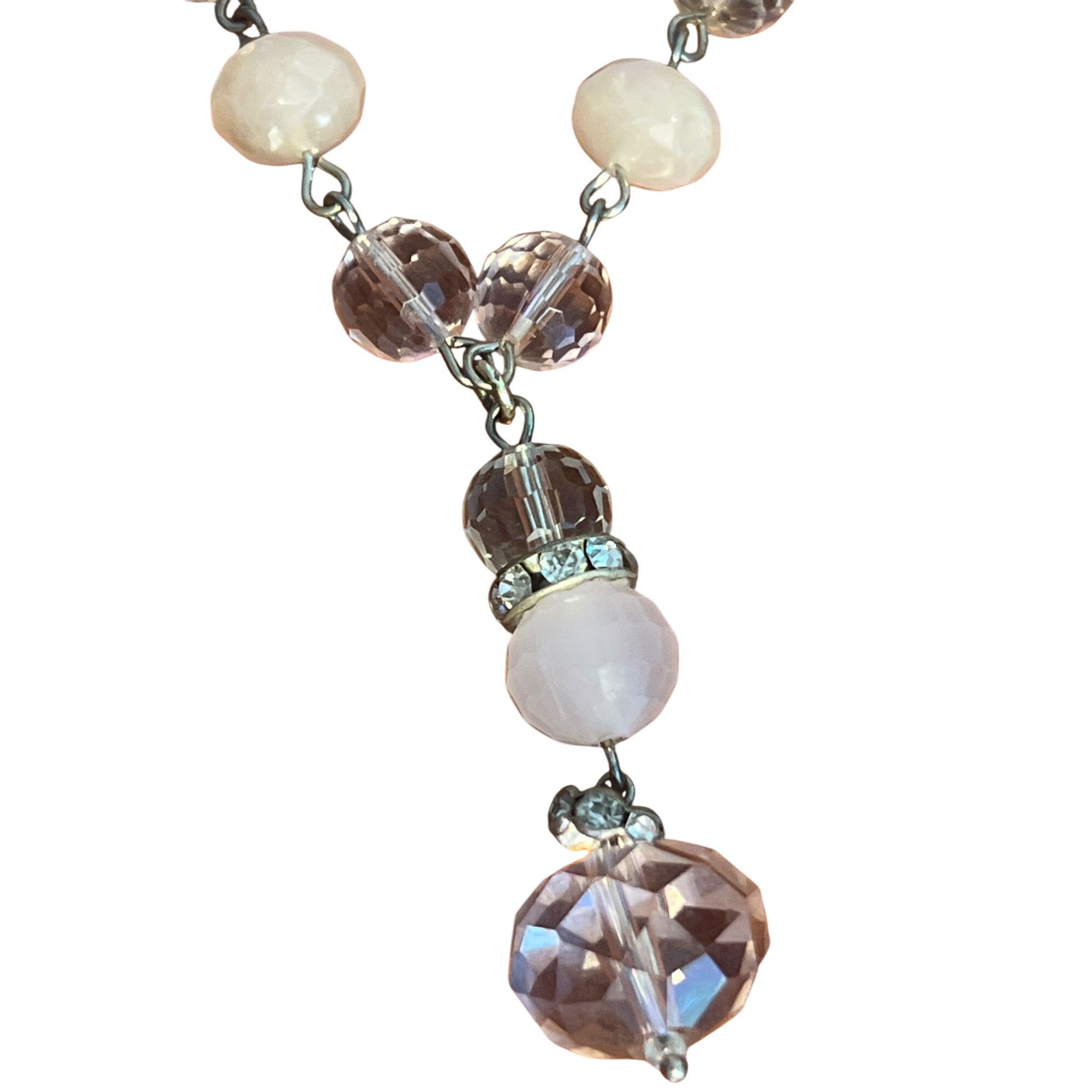 Liz Claiborne Vintage Liz Claiborne Silver Tone Y Necklace Pink Glass Acry Size ONE SIZE - 2 Thumbnail