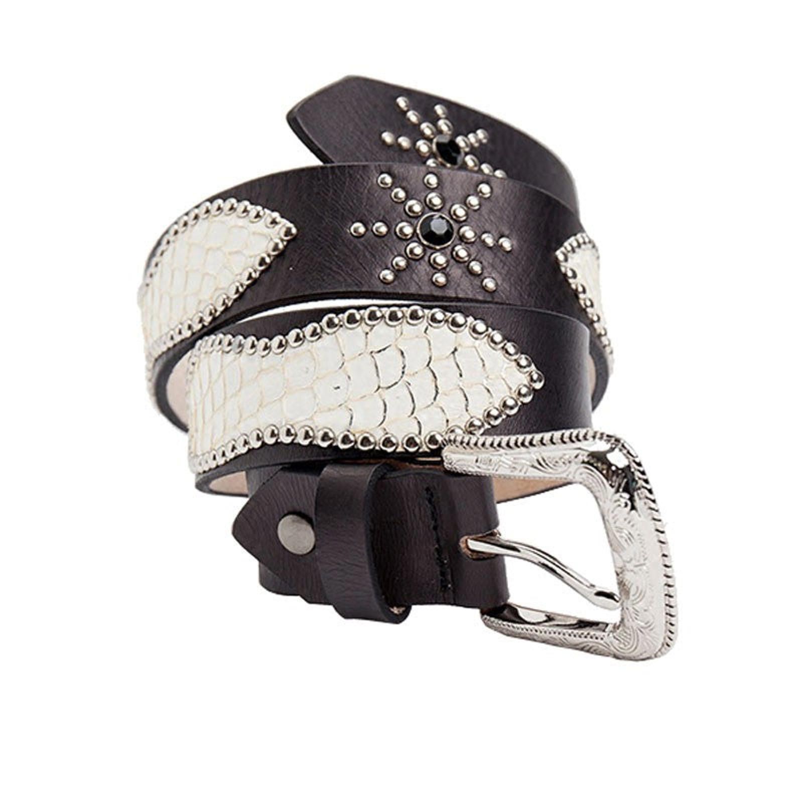 Leather × Vintage Hand-Dyed Veg-Tan Belt – Retro Claw Bead, Fish Skin Detail Size ONE SIZE - 1 Thumbnail