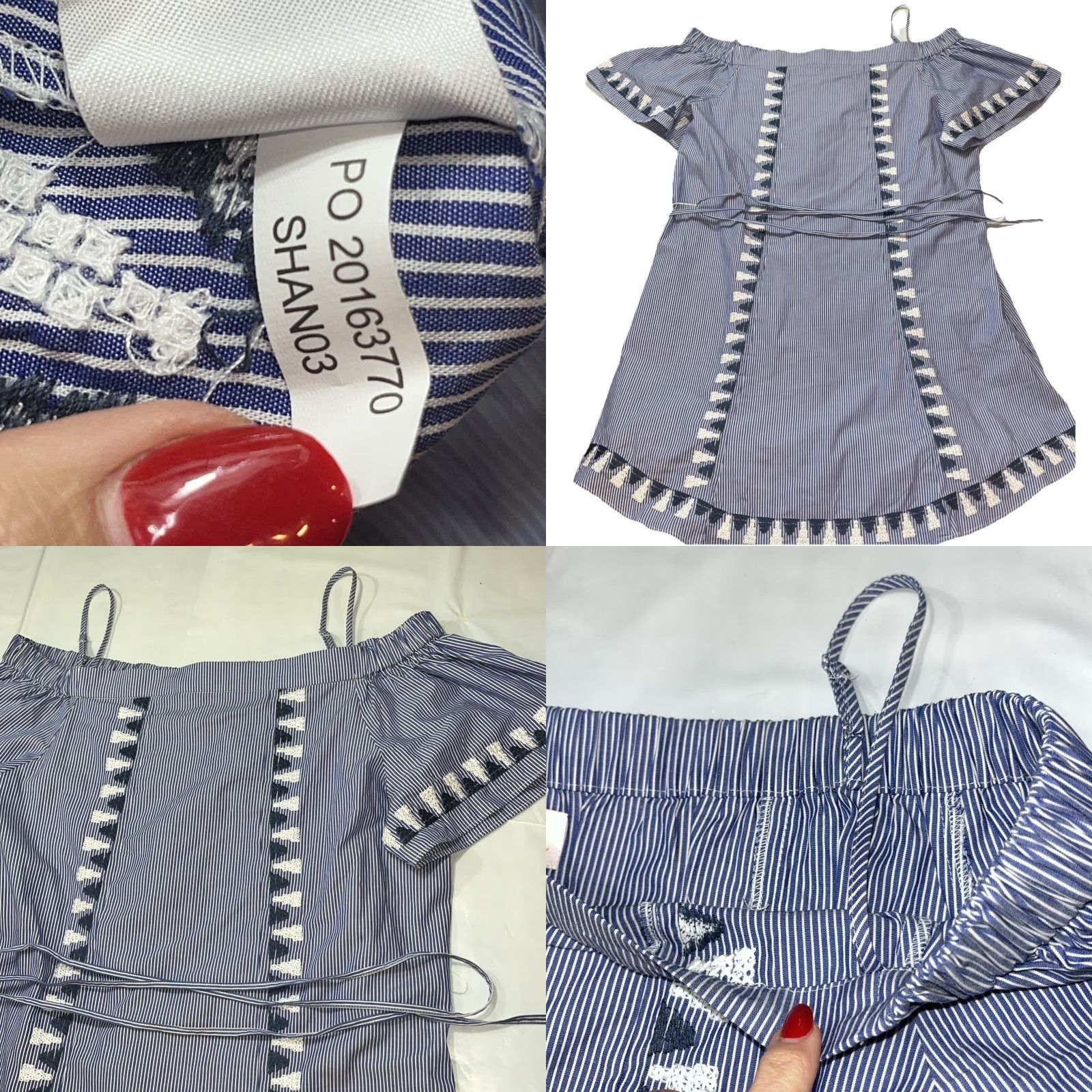 Vintage Stella & Dot Navy Blue DRESS White Striped Embroidery, Off Shoulder Straps L XL Size XL / US 12-14 / IT 48-50 - 9 Thumbnail