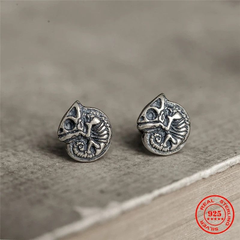 Jewelry Chameleon Skeleton Stud Earrings 925 Sterling Silver Gift Size ONE SIZE - 2 Thumbnail