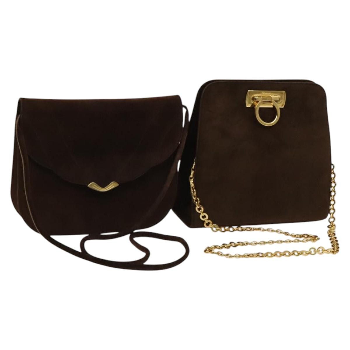 Salvatore Ferragamo Shoulder Bag Suede 2Set Brown Auth Mr1257, Women's