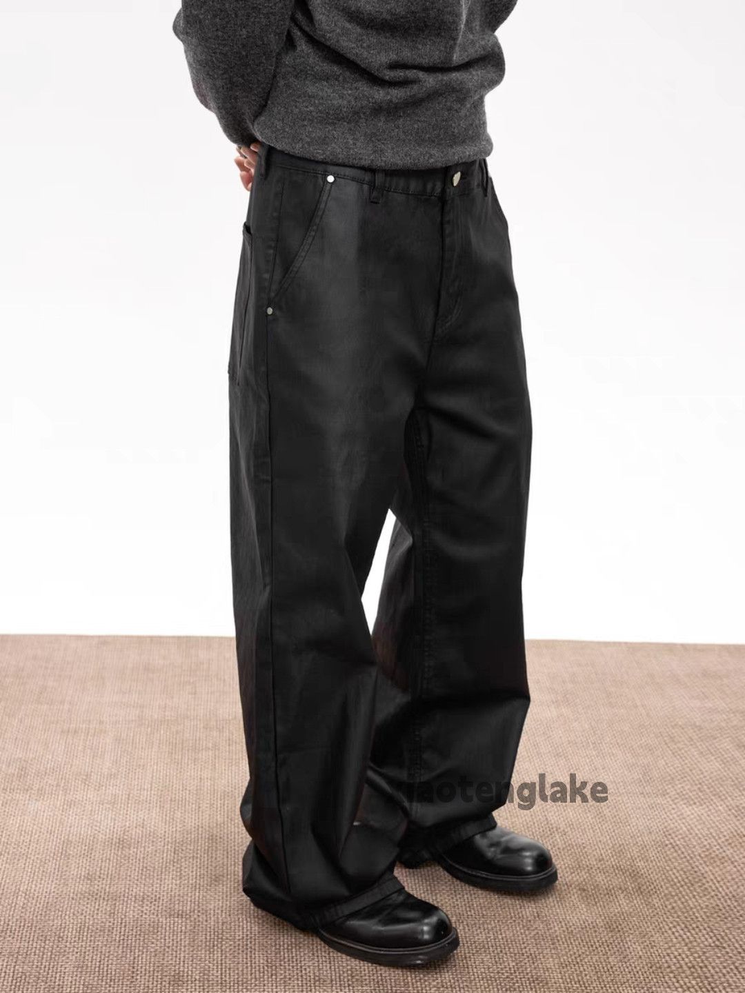 Zx wax coated punk grunge wide Leg flared jeans