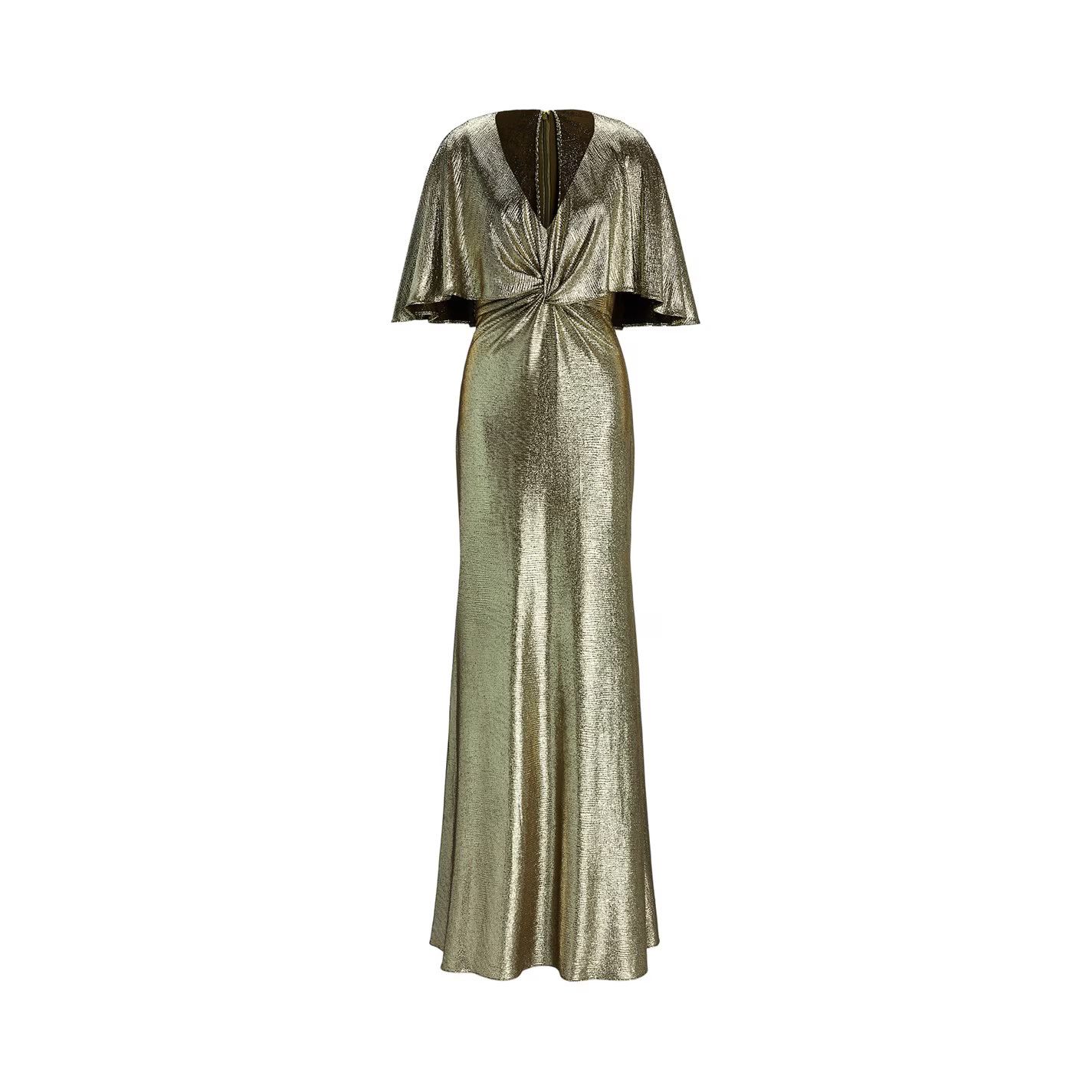Lauren Ralph Lauren o1g2r1mq0825 Metallic Knit Twist-Front Cape Gown Green/Gold Size S / US 4 / IT 40 - 1 Thumbnail