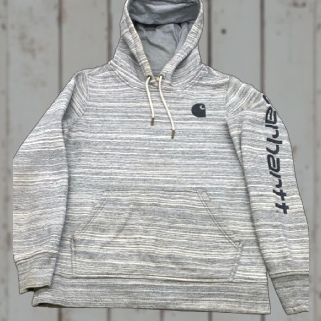 Carhartt Carhartt Hoodie Women’s Small S Gray Striped Long Sleeve Relaxed Fit 4/6 - Hooded, Pockets, Pullover Size S / US 4 / IT 40 - 1 Thumbnail