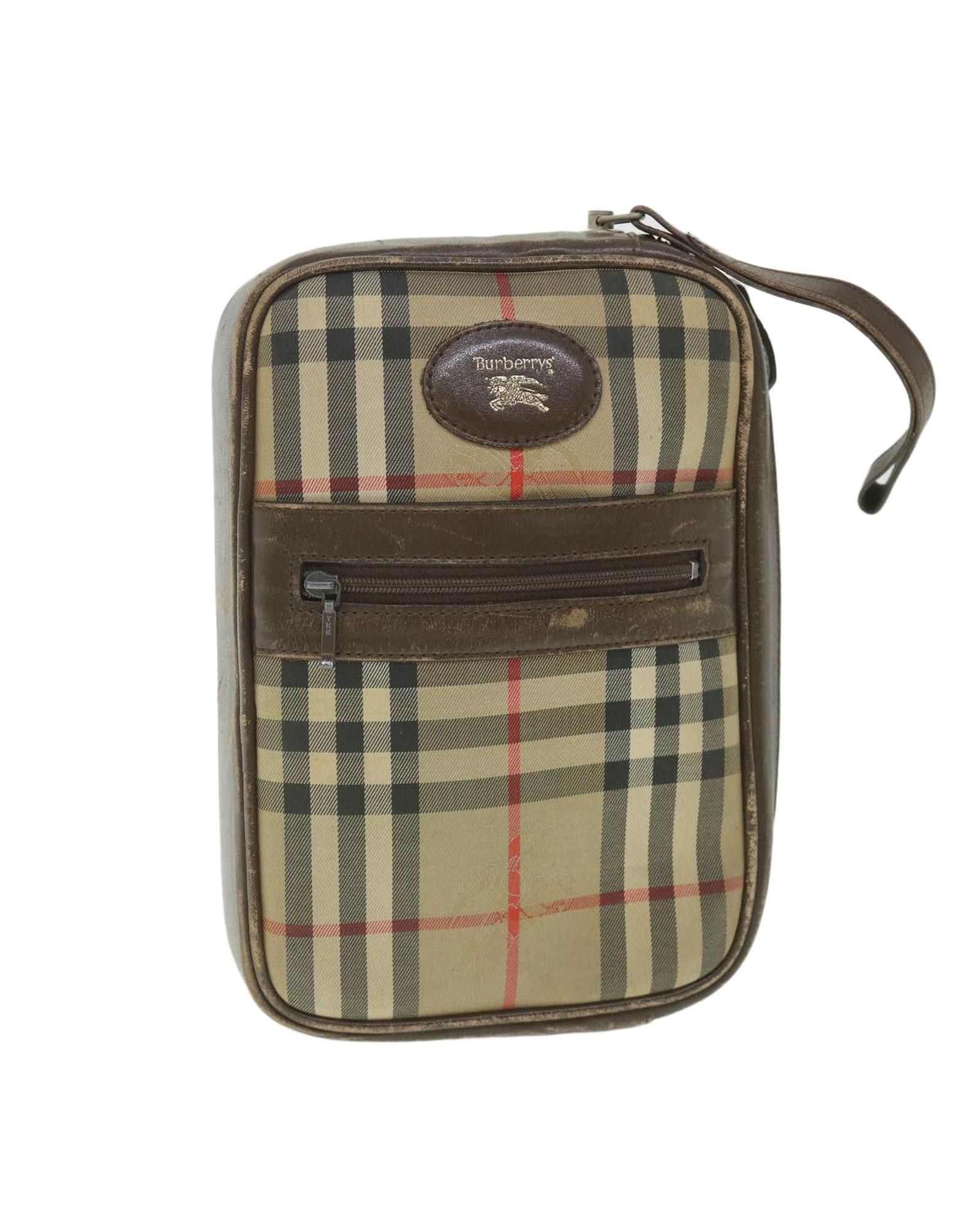 image of Burberry Beige Nylon Clutch Bag With Nova Check Pattern, Women's