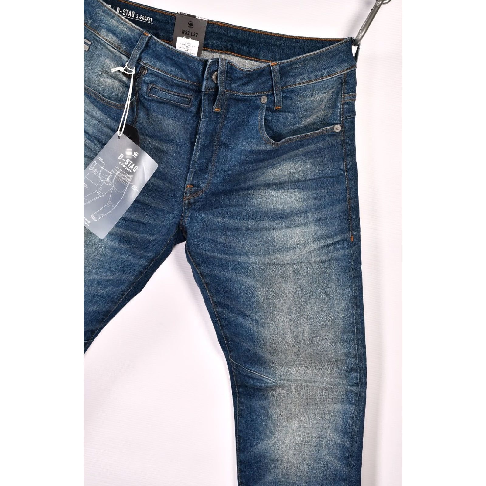 G-Star G-Star D-STAQ 5-PKT SLIM BELN STRETCH DENIM Jeans Mens W33/L32 Blue 98%Cotton 2%Elastane Tight Skinny Regular Inseam 31.5in Size W33 L32 Medium Wash Size US 33 - 4 Thumbnail