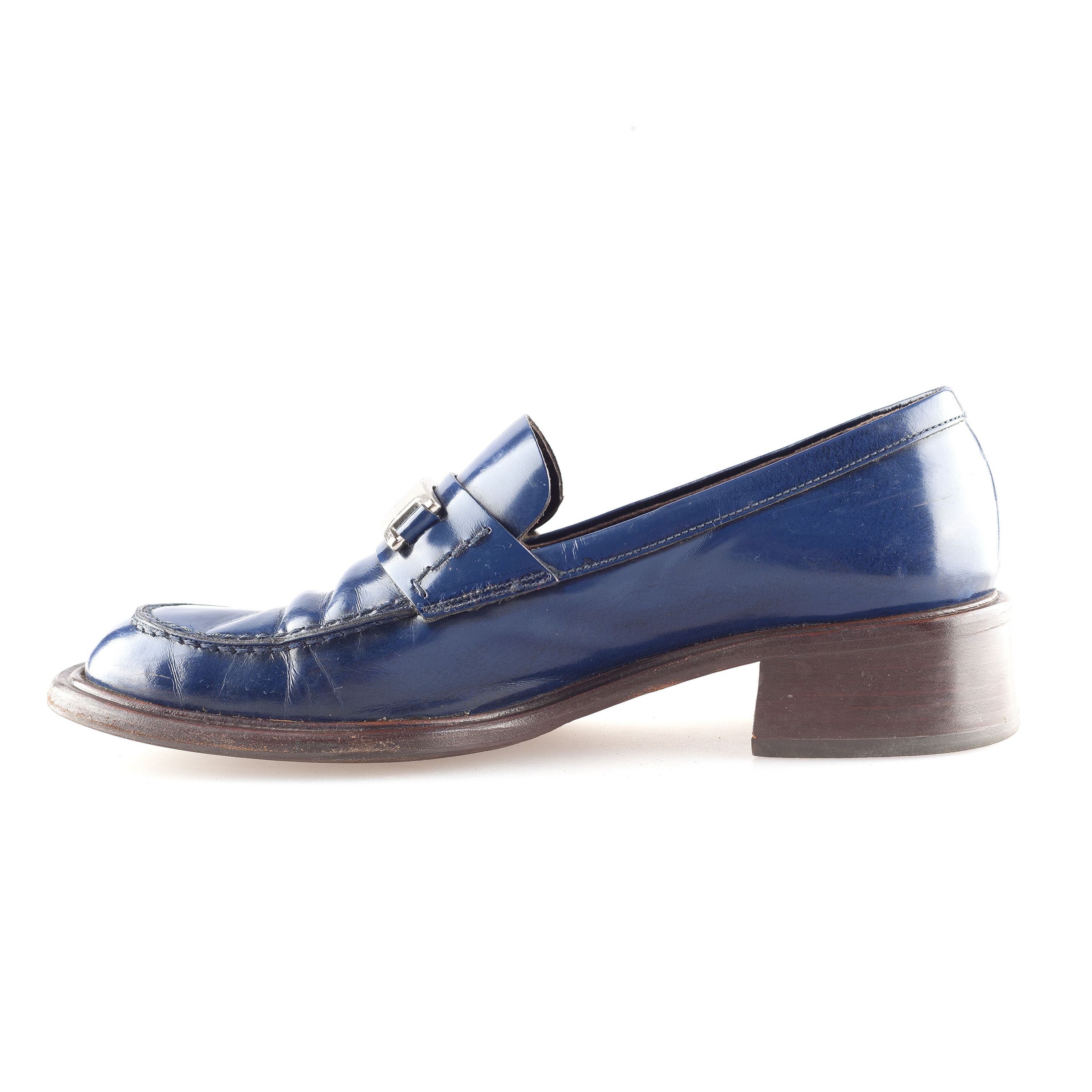 Prada Prada Vintage Blue Leather Loafers (38,5 EU) Size US 7.5 / IT 37.5 - 3 Thumbnail
