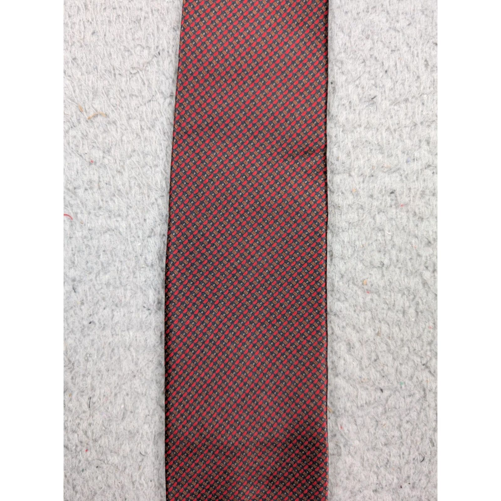 Oscar De La Renta VINTAGE Oscar de la Renta Tie Mens One Size Burgundy Red Silk Velour Micro 70s Slim Tie Geometric Pattern Size ONE SIZE - 2 Thumbnail