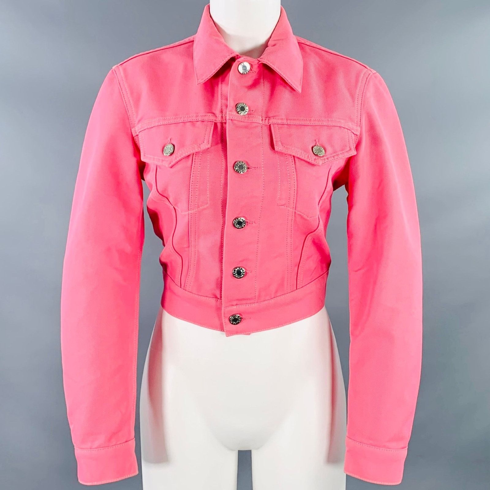 Helmut Lang XS Femme Trucker Pink Cotton Blend Cropped Denim Jacket Size XS / US 0-2 / IT 36-38 - 1 Thumbnail