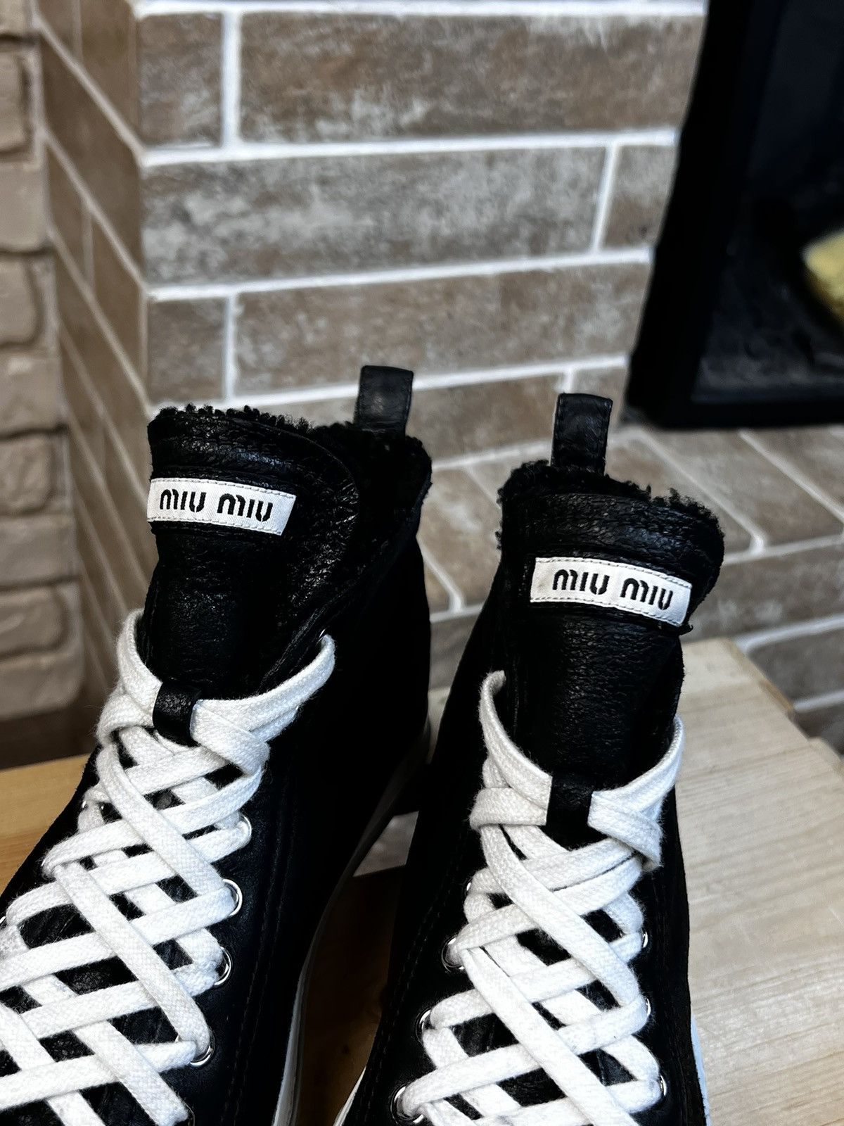 Miu Miu Miu Miu Shearling Suede High Top Black Shoes Size US 7.5 / IT 37.5 - 9 Thumbnail