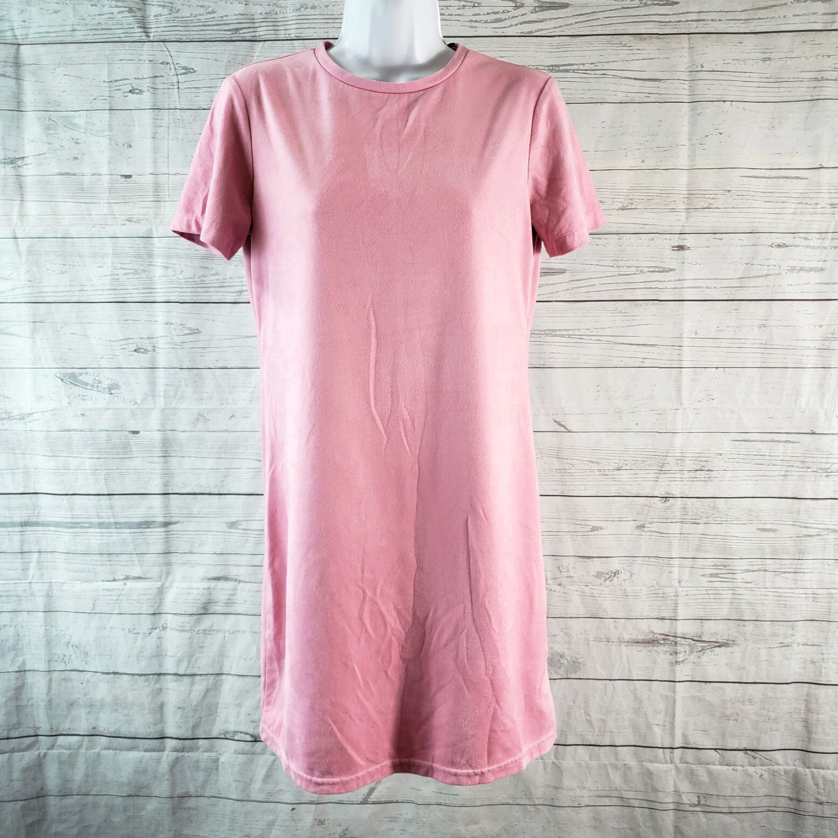 Zara Zara Trafaluc Womens Dress Solid Pink Short Sleeve Sz Small Faux Suede Shift Dress Size 28" / US 6 / IT 42 - 2 Thumbnail