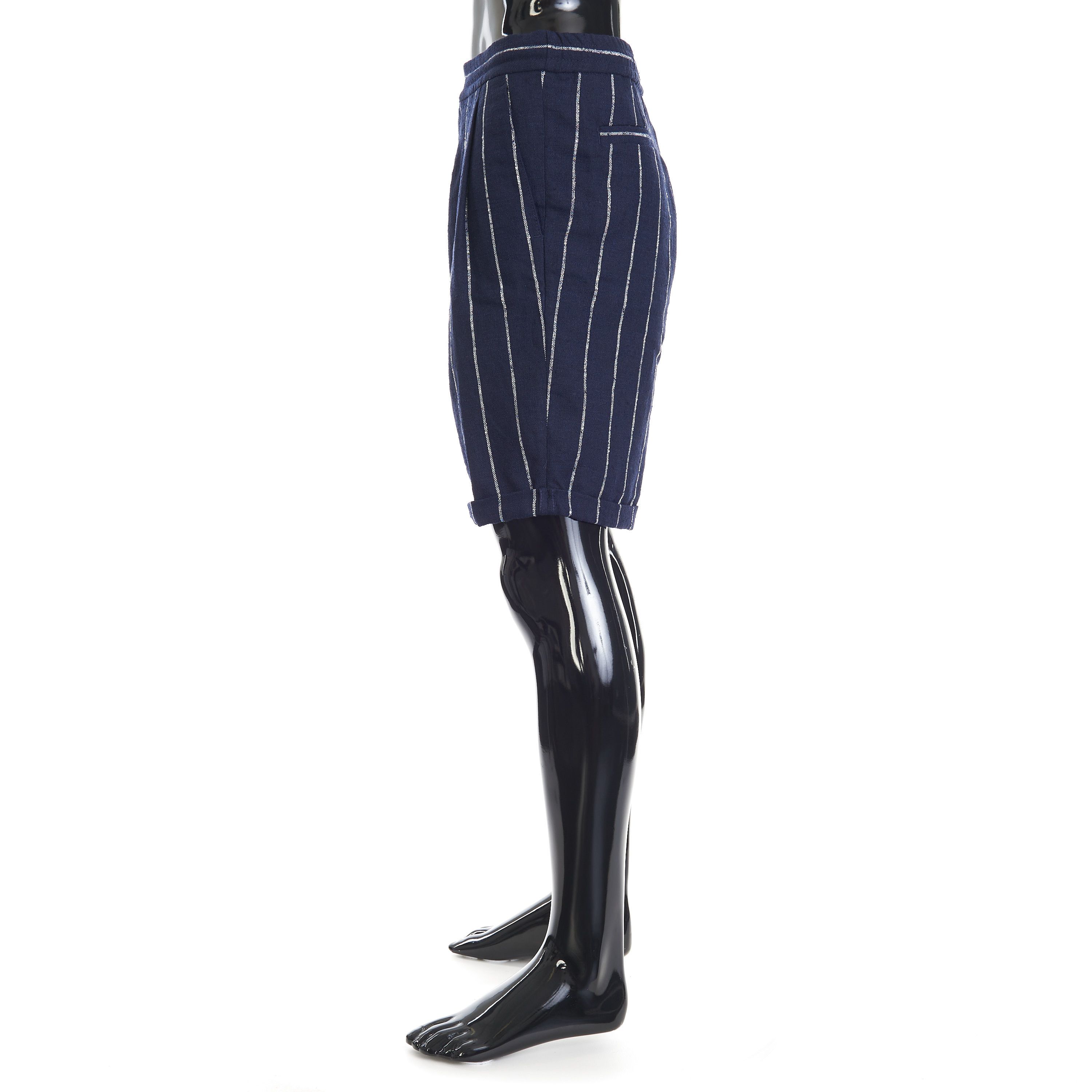 Brunello Cucinelli Navy Blue Chalk Stripe Bermuda Shorts - Drawstring, Pleats Size US 34 / EU 50 - 7 Thumbnail