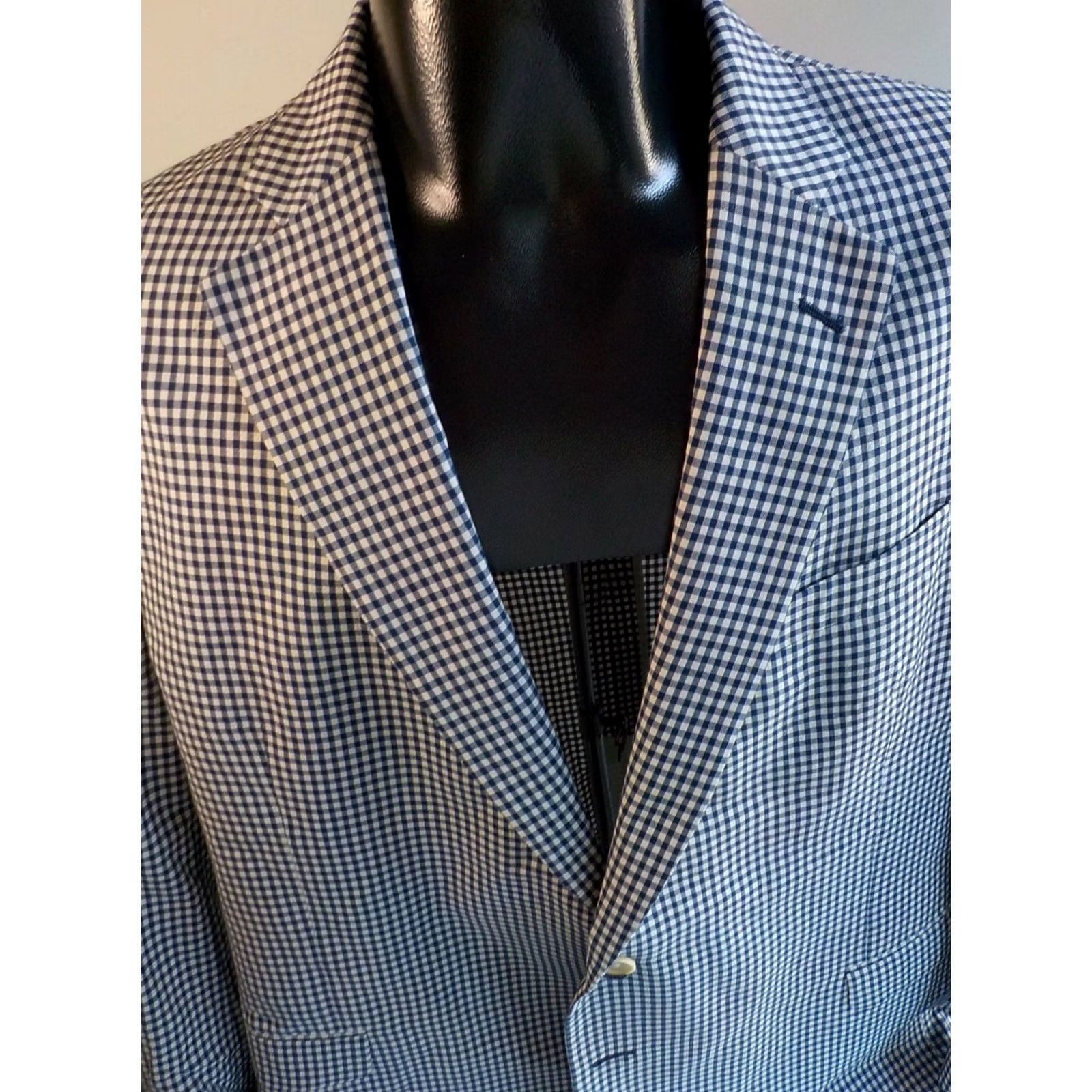 Brooks Brothers BROOKS BROTHERS Fitzgerald Fit Sport Coat Navy/Ivory Check Wool/Cotton 45R Two-Button Notch Lapel Men's Coat Size US S / EU 44-46 / 1 - 2 Thumbnail