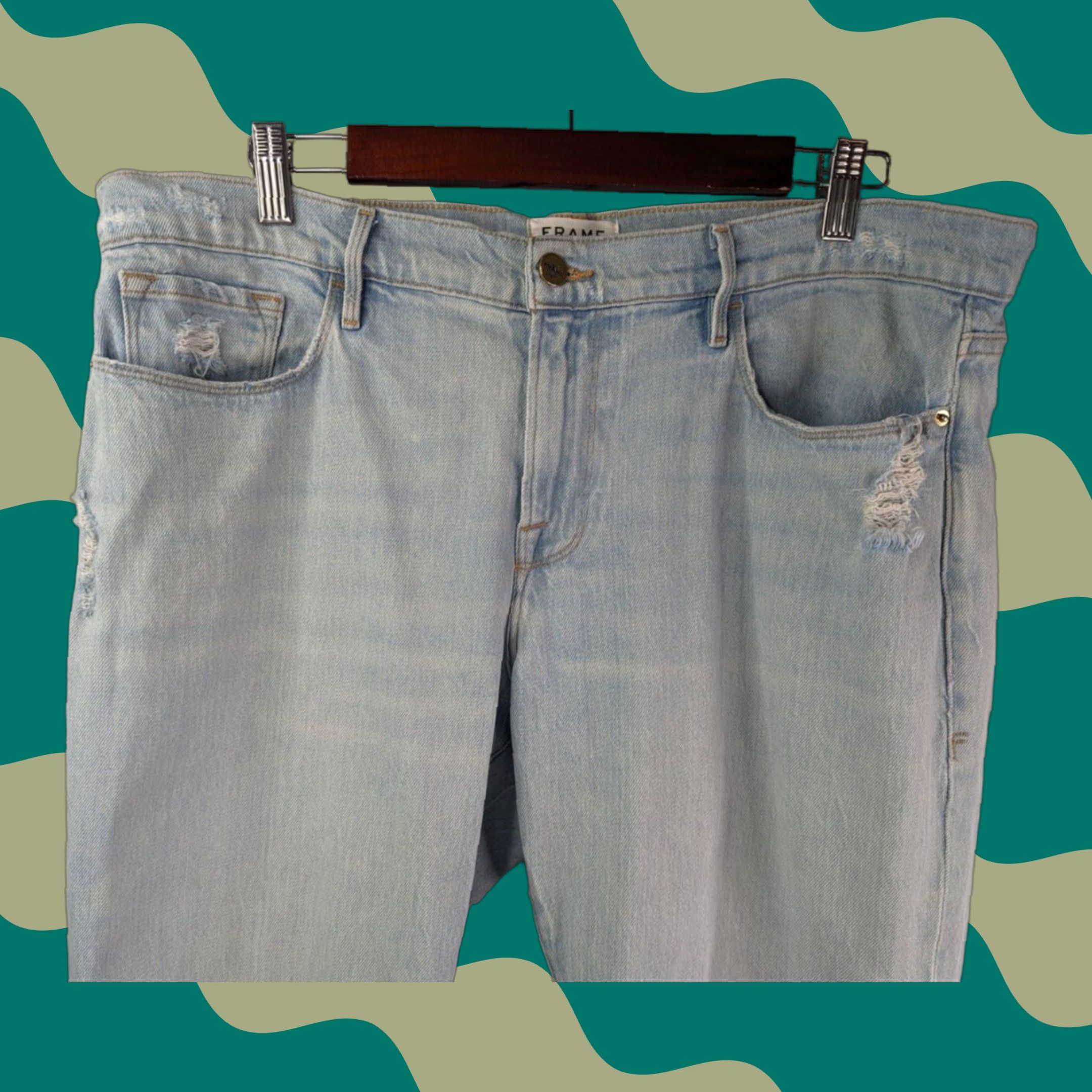 Frame FRAME Le Garcon Boyfriend Jeans LGJRA439 32 Jimi Blue Denim Light Distressed 5-Pocket Regular Women Jeans Size 24" / US 00 / IT 34 - 1 Thumbnail