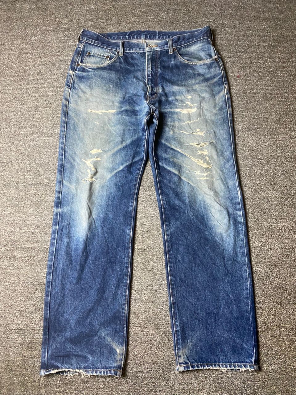 Japanese Brand Unique Clothing Warehouse Distressed Jeans (149) Size US 35 - 1 Thumbnail