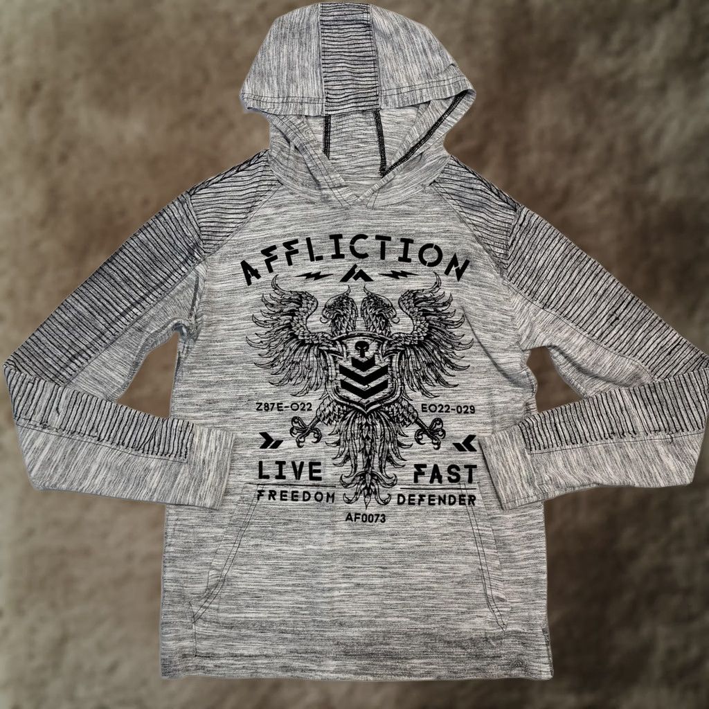Affliction Affliction Hoodie Mens Small Gray Live Fast Freedom Defender Pullover Sweatshirt Size US S / EU 44-46 / 1 - 1 Thumbnail