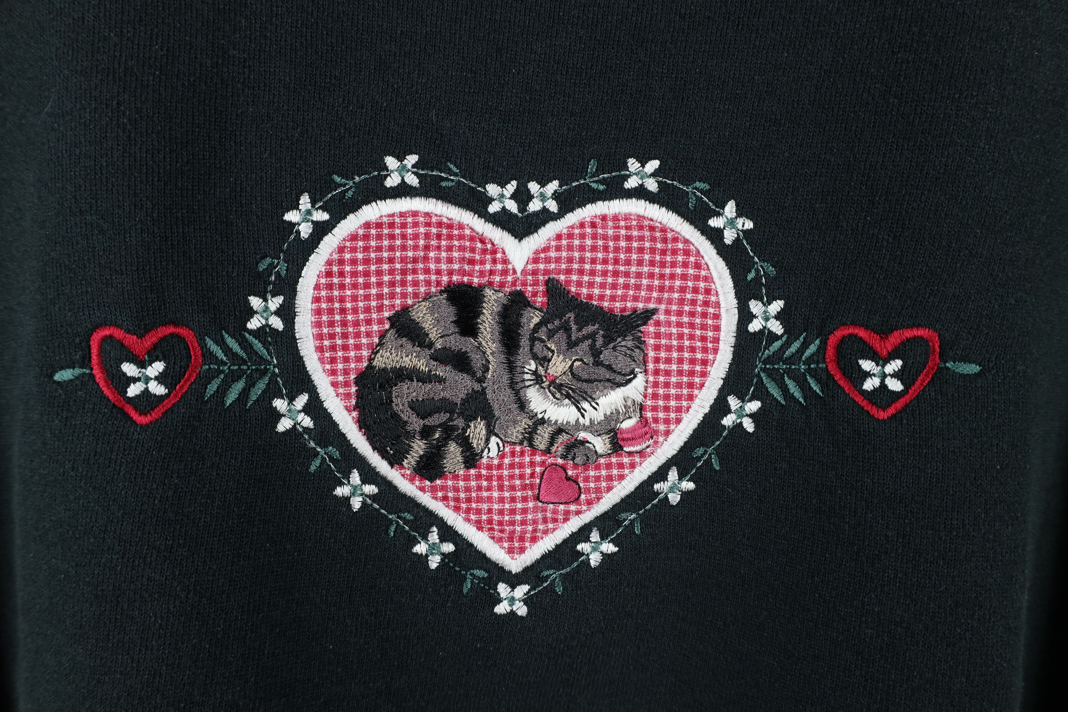 Vintage Vintage 90s Streetwear Heart Flower Cat Kitten Sweatshirt Size M / US 6-8 / IT 42-44 - 4 Thumbnail