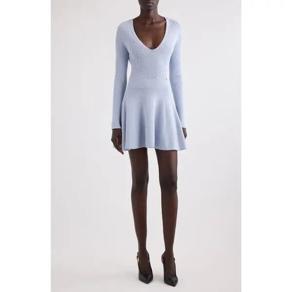 Balmain o1s1wg111225 Long Sleeve Ribbed Sweater Dress in Blue Size XL / US 12-14 / IT 48-50 - 2 Thumbnail