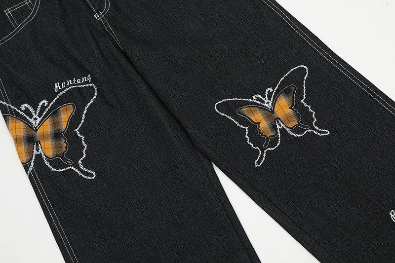 Jean American high street style butterfly embroidered jeans Size US 32 / EU 48 - 5 Thumbnail