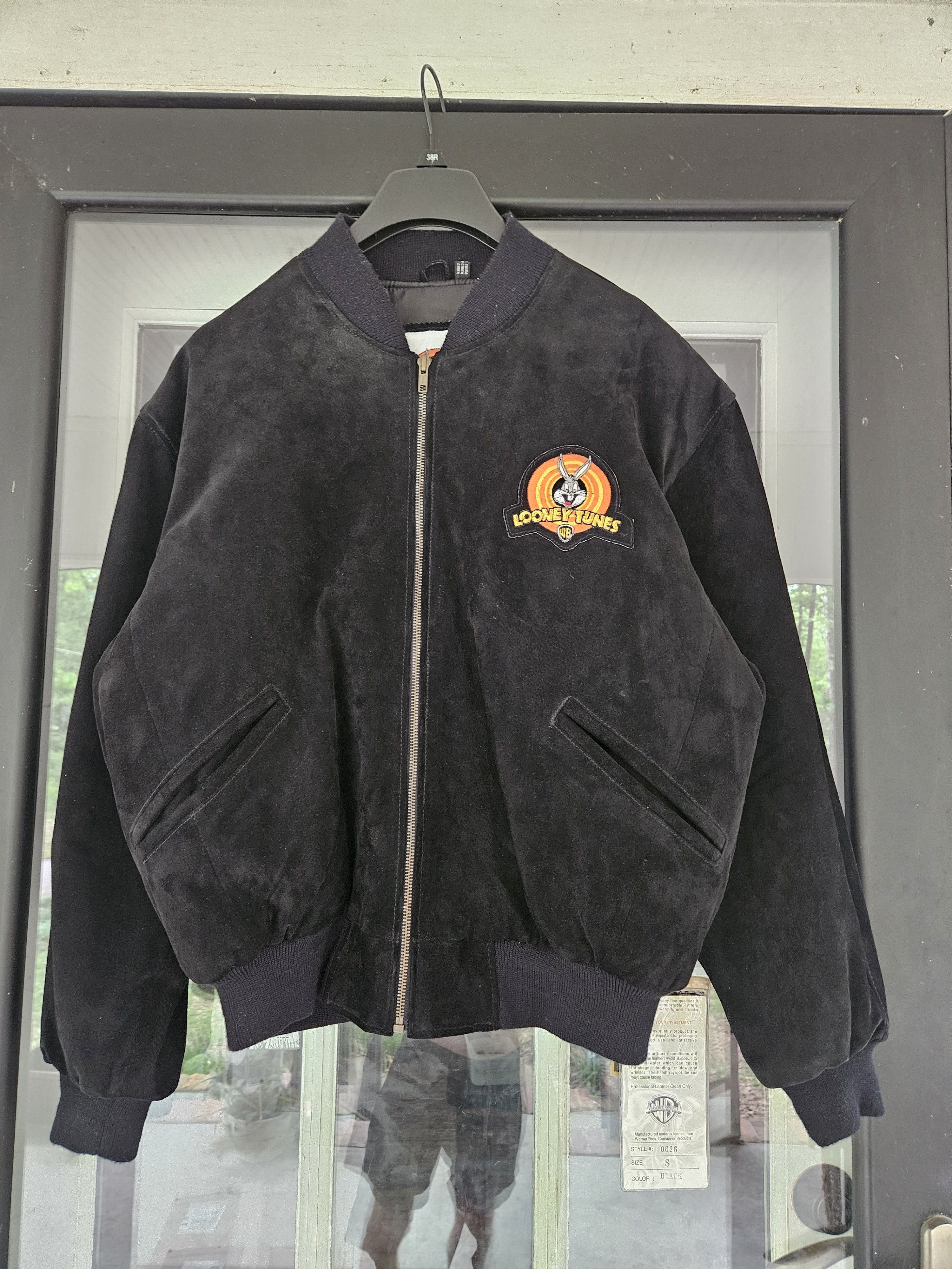 Warner Bros Looney Tunes Black Leather Patched Bomber Jacket Size US S / EU 44-46 / 1 - 3 Thumbnail