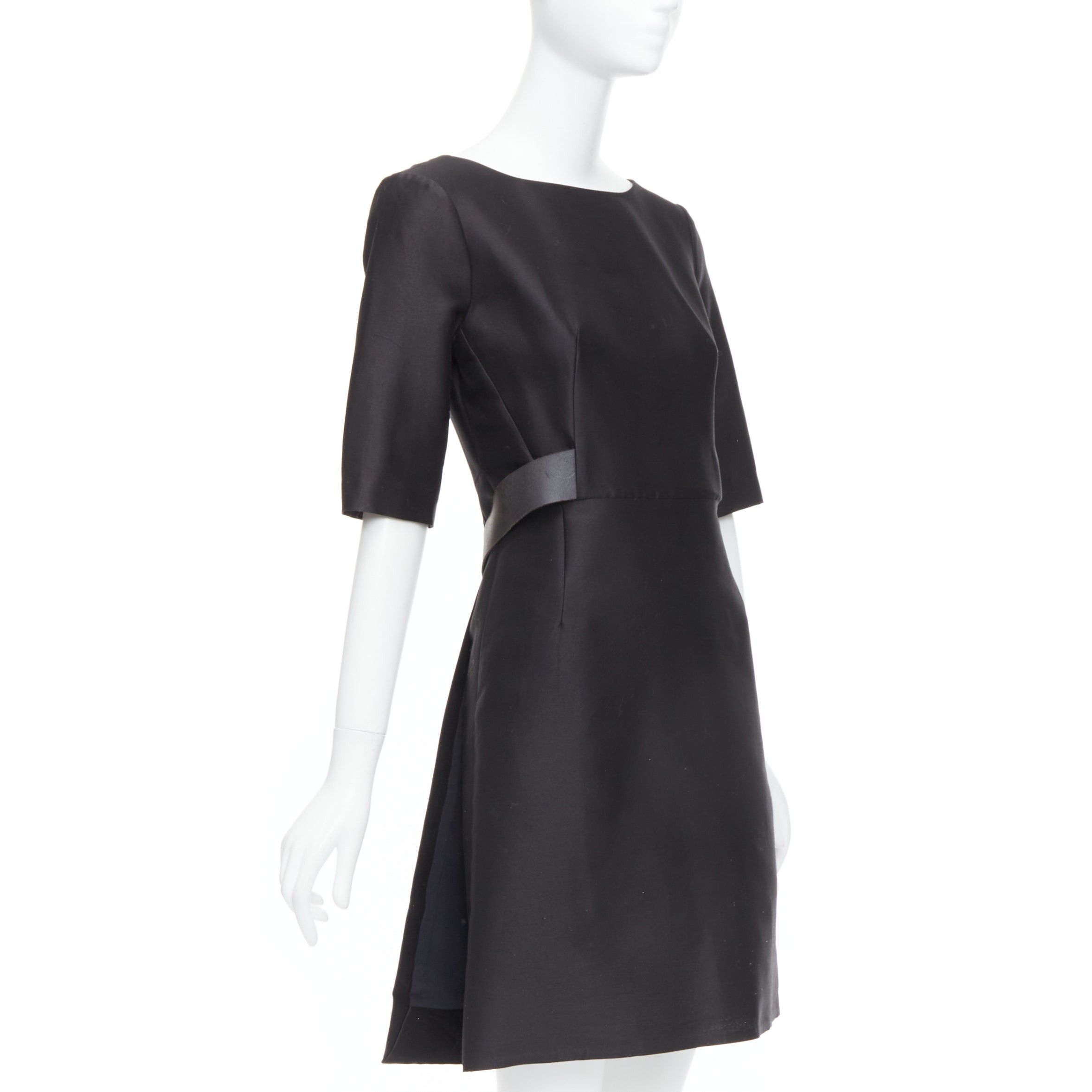 Balenciaga BALENCIAGA 2008 Ghesquiere Black Dress cotton silk crepe A-line belted FR36 S Size S / US 4 / IT 40 - 1 Thumbnail