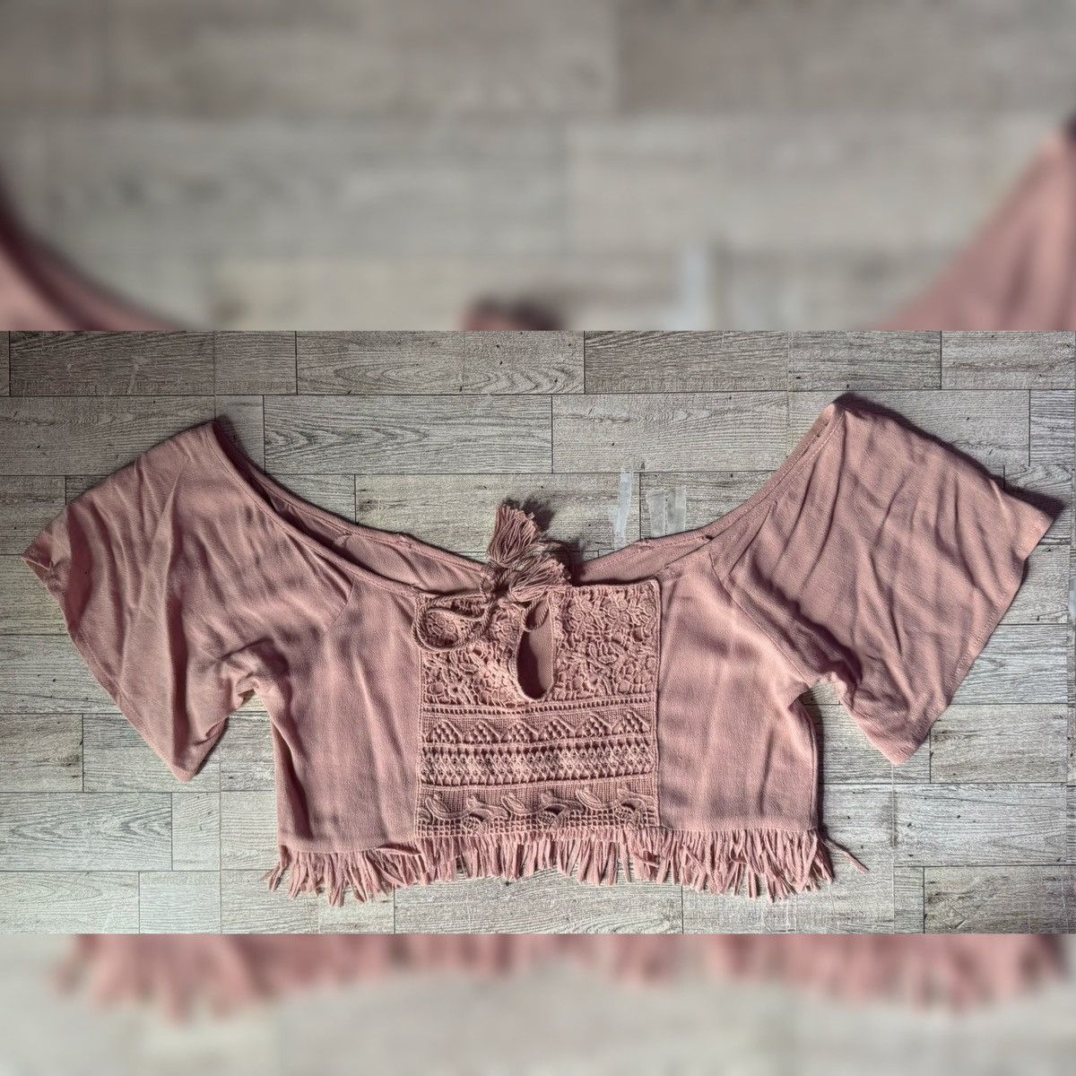 Vintage Vintage, Rose Blush, Peasant Style, Fringed Hem, Crop Top Size ONE SIZE - 5 Thumbnail