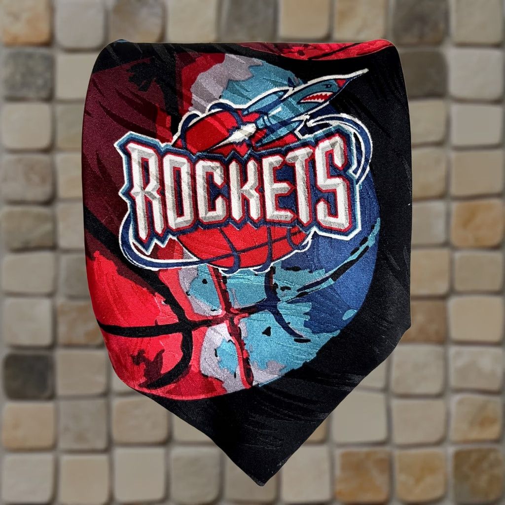 NBA NOS Vintage 90s NBA Houston Rockets Silk Tie RM Sport Ralph Marlin Made in USA Size ONE SIZE - 1 Thumbnail