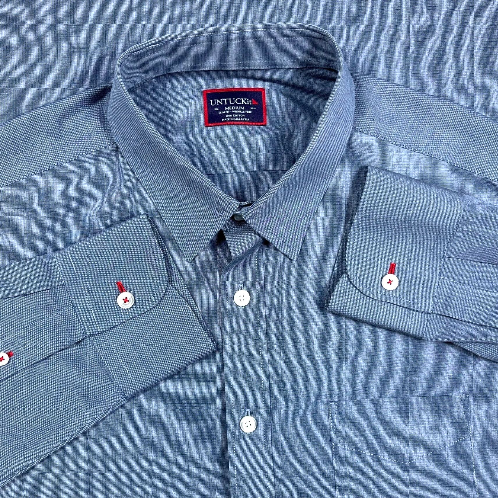 UNTUCKit UNTUCKit Shirt Men Medium Blue Button Up Slim Fit Dress Casual Cotton Pocket Shirt Size US M / EU 48-50 / 2 - 2 Thumbnail