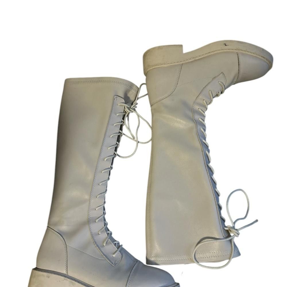 Designer Cream-coloured Knee-High Lace-Up Boots Size US 7 / IT 37 - 3 Thumbnail