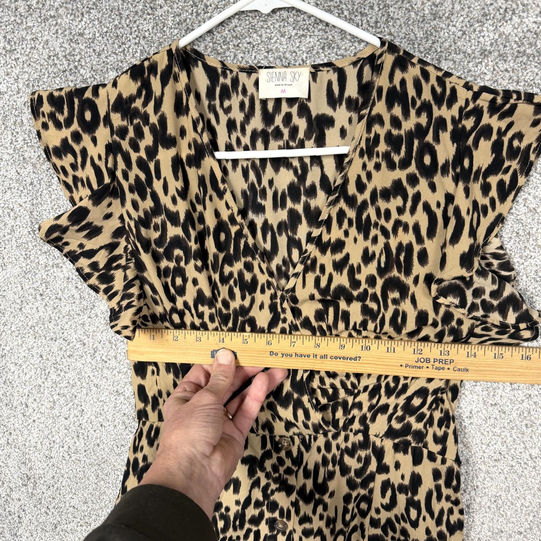 Vintage Sienna Sky Dress Medium Brown Leopard Fit & Flare Midi Flutter Sleeve Boho Shirt Size M / US 6-8 / IT 42-44 - 2 Thumbnail