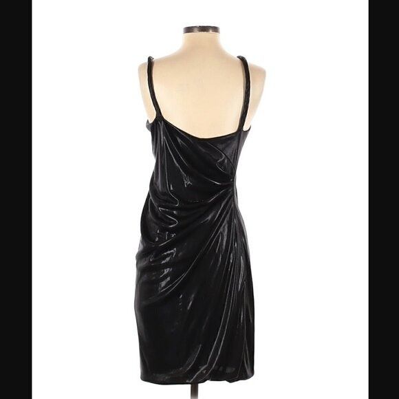 Yigal Azrouel Yigal Azrouel Black Draped Wet Look Bubble Hem Dress Small Size S / US 4 / IT 40 - 4 Thumbnail