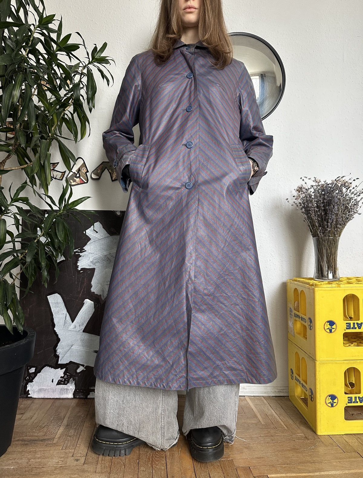 Japanese Brand × Vintage Striped Waterproof Rain Trench Hooded Coat 80s Size XS / US 0-2 / IT 36-38 - 6 Thumbnail
