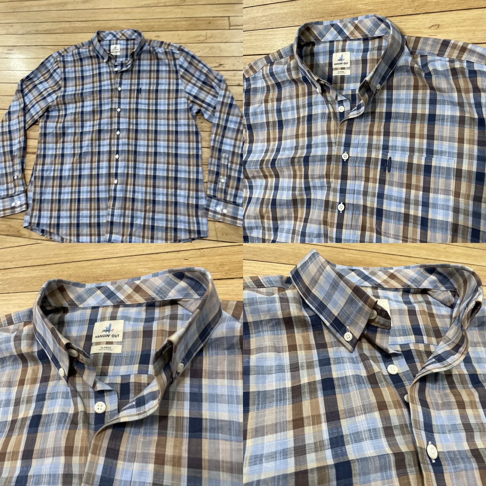 johnnie-O JOHNNIE-O Button Shirt Men XL Hangin' OUT Blue Brown Plaid Surfer Johnnie-O XL Shirt Size US XL / EU 56 / 4 - 10 Thumbnail