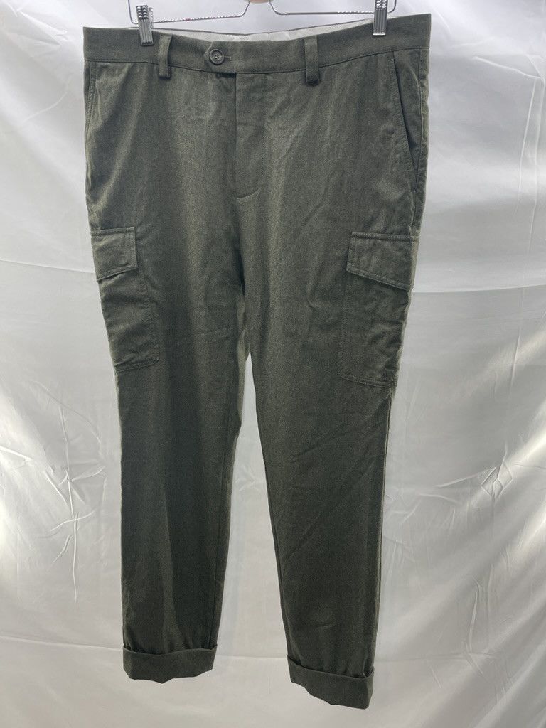 Brunello Cucinelli BRUNELLO CUCINELLI Green Flannel Wool Flat Front Cargo Pants Size US 36 / EU 52 - 1 Thumbnail