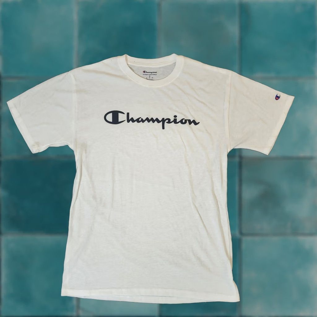 Champion Champion Men's White Logo Short Sleeve T-shirt Tee - Size M Size US M / EU 48-50 / 2 - 1 Thumbnail