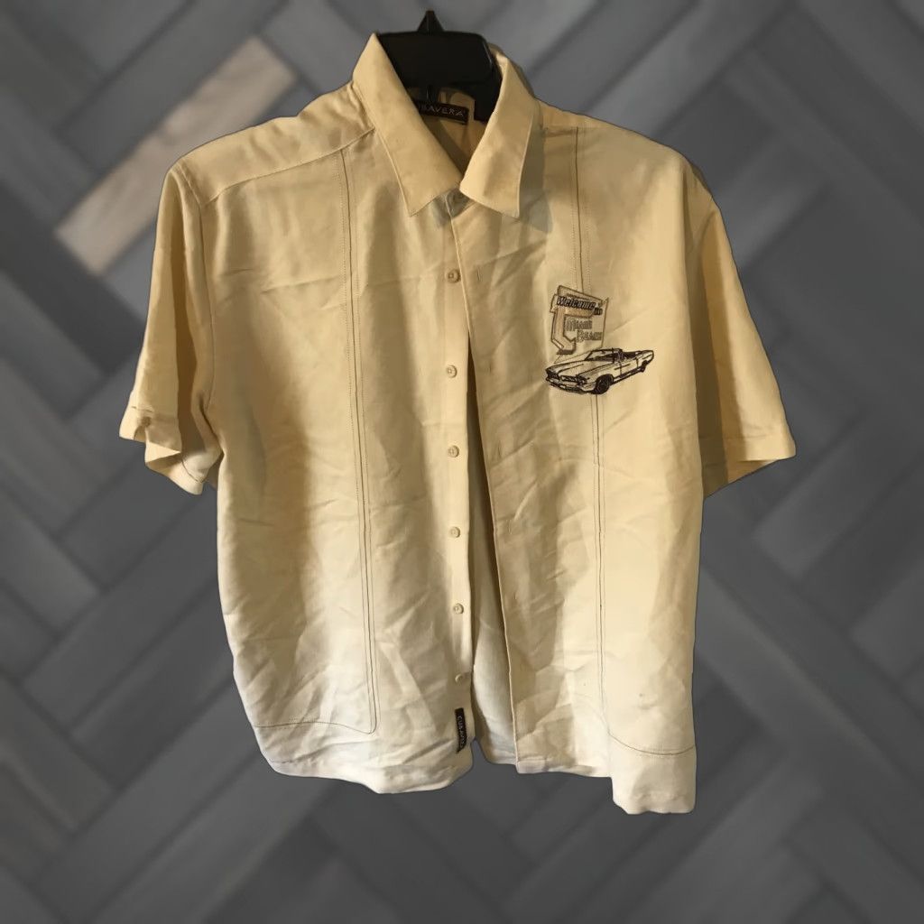 Cubavera VINTAGE Cubavera Camp Shirt Button-Front Shirt Men L Tan Beach Miami Welcome to Miami Beach Size US L / EU 52-54 / 3 - 1 Thumbnail