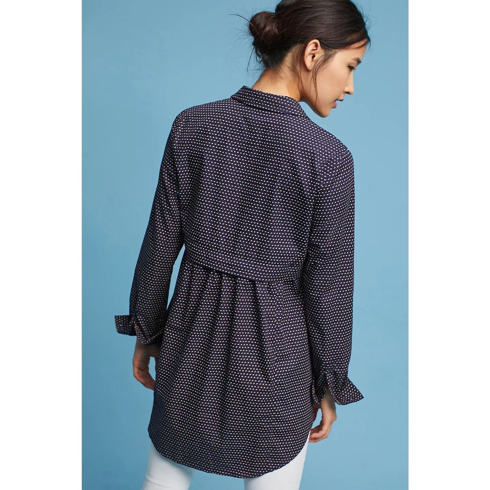 Anthropologie Anthropologie Maeve Navy Blue Polka Dot Tunic Top Large Size L / US 10 / IT 46 - 2 Thumbnail