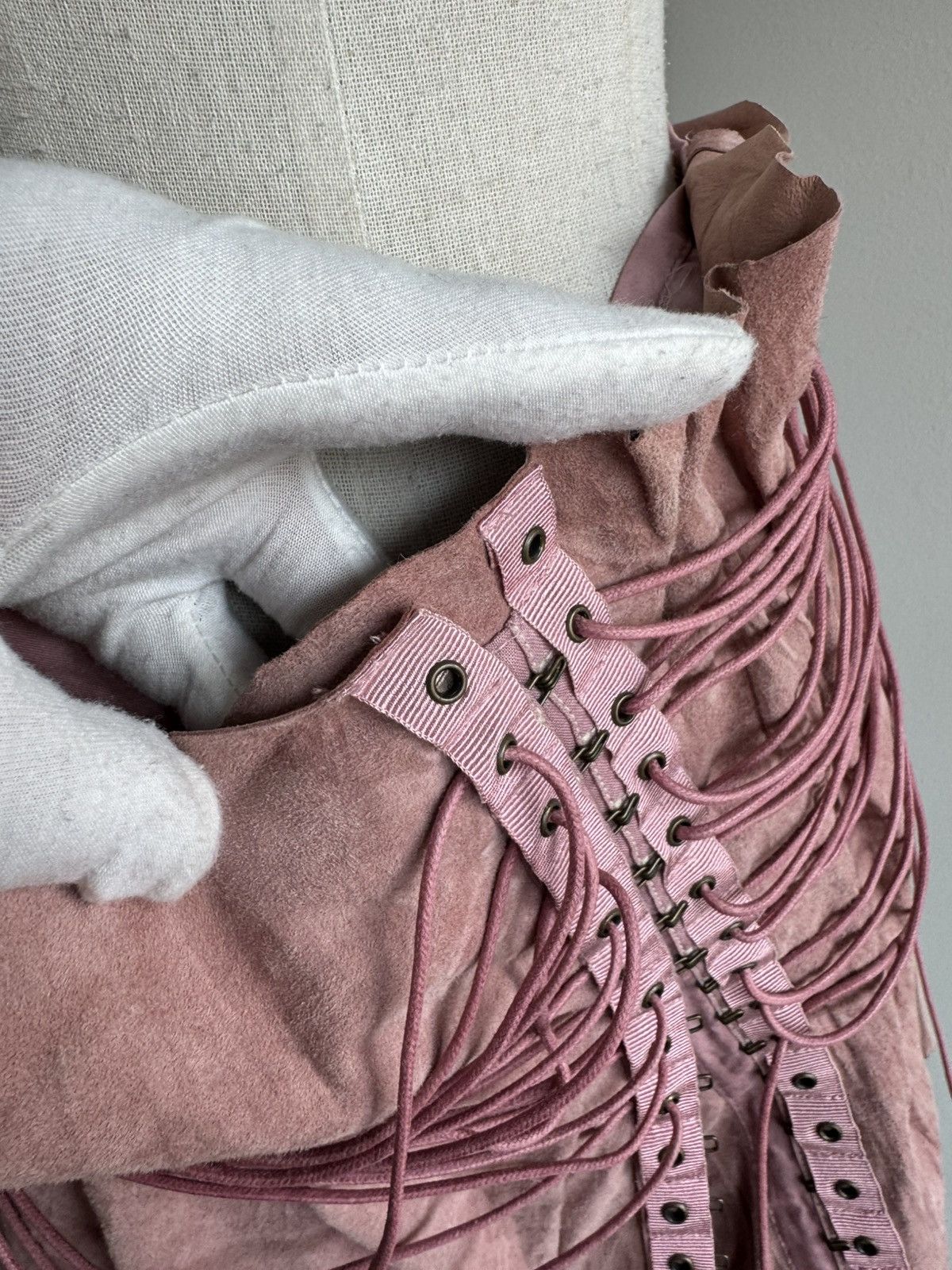 plein sud Vintage Plein Sud pink suede laced bondage skirt S/S 2003 Size 28" / US 6 / IT 42 - 6 Thumbnail