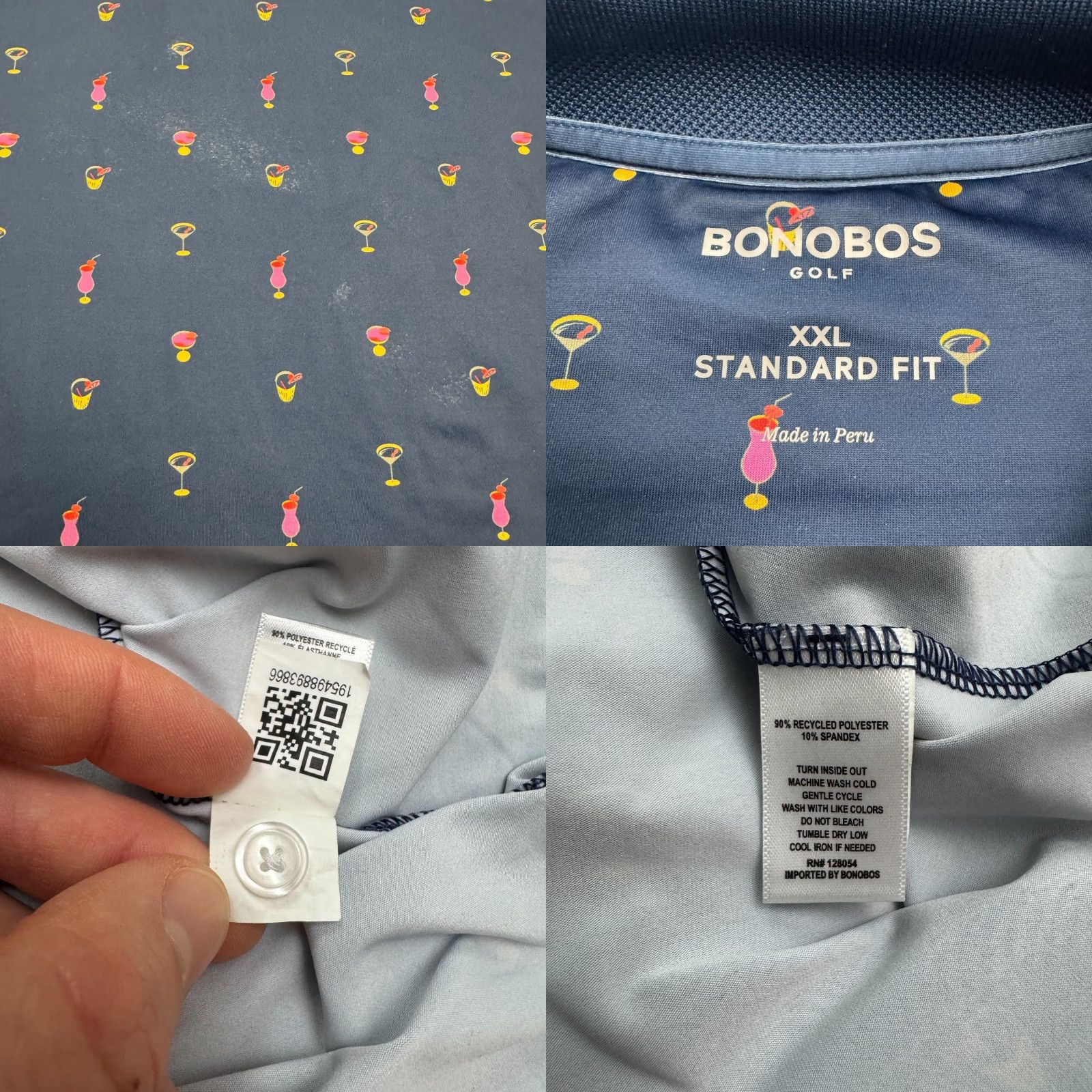 Bonobos Bonobos Golf Polo Shirt Mens XXL Navy Blue Cocktail Drinks Print Size US XXL / EU 58 / 5 - 8 Thumbnail