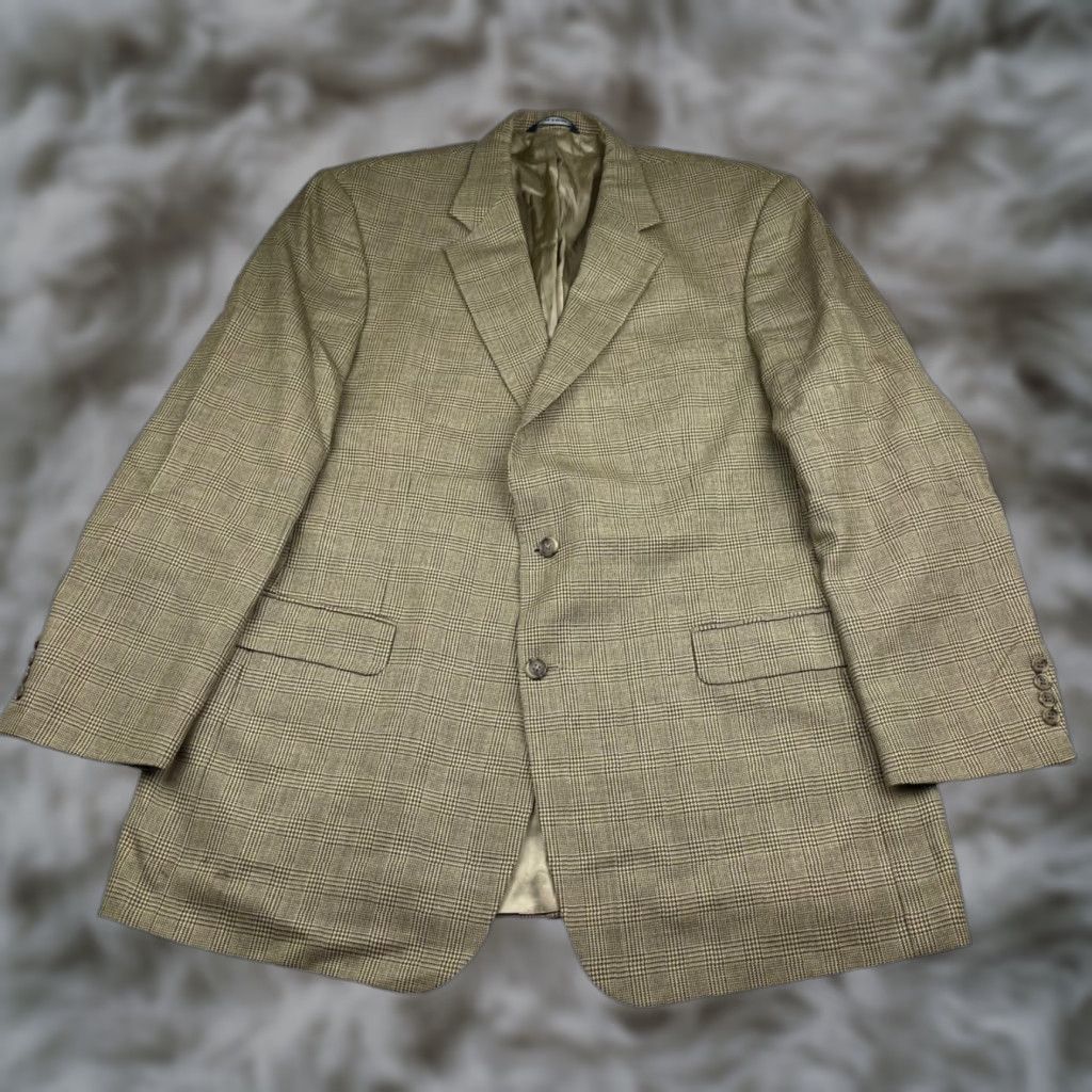 Brooks Brothers Brooks Brothers Men's Blazer 100% Wool Beige/Green Glen Plaid 2-Button 46L Jacket Long Mens Size 46R - 1 Thumbnail